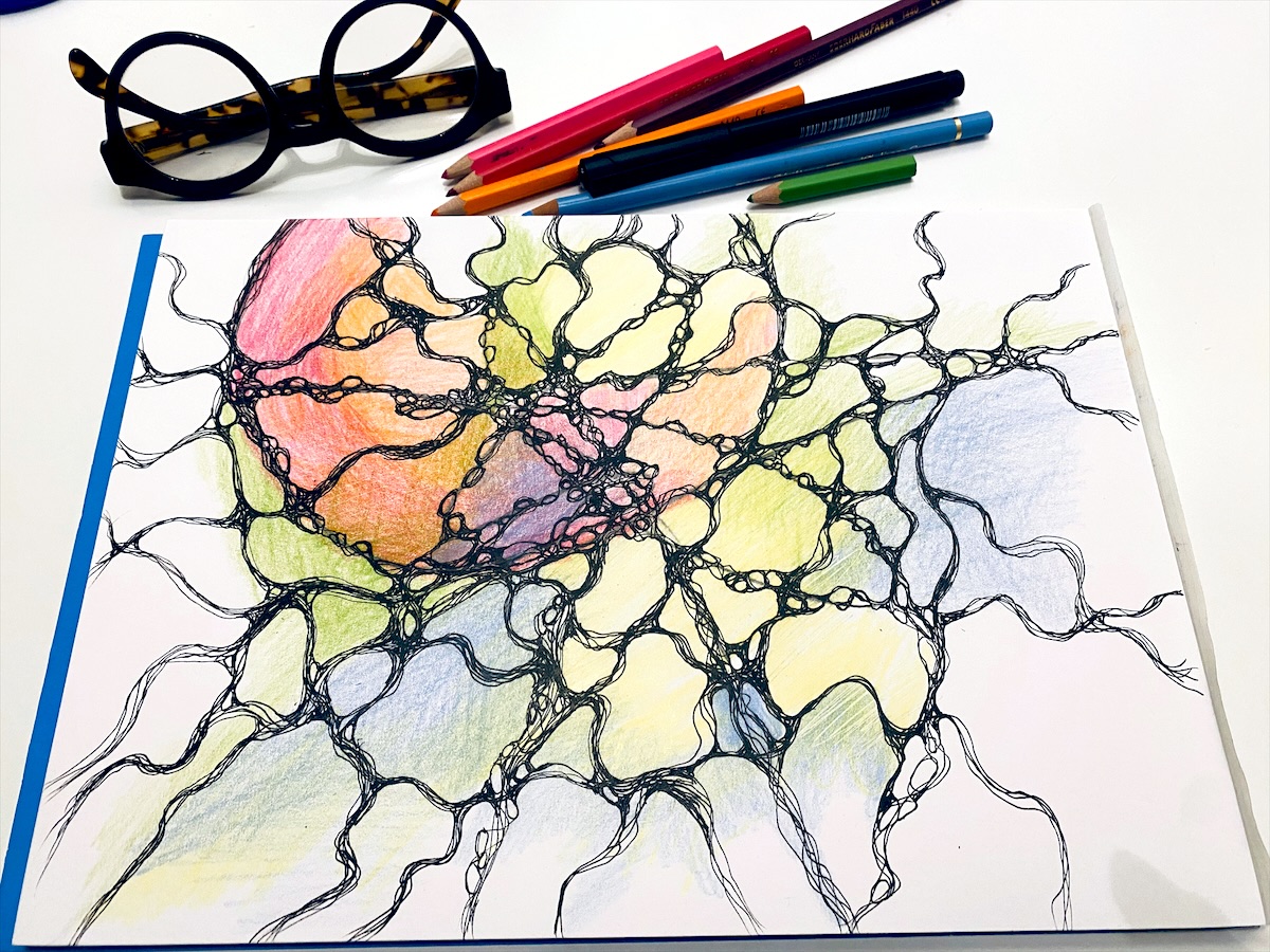 Neurographik von Silvia Grasser, Schritt 5: Farbe fließt