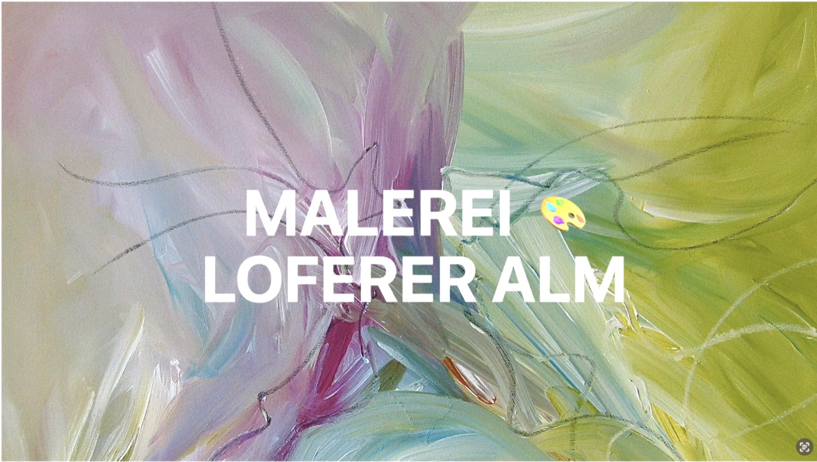 Ausschnitt eines zarten Acrylbildes in Rosa, Violett und Gelbgrün, gemalt auf der Loferer Alm